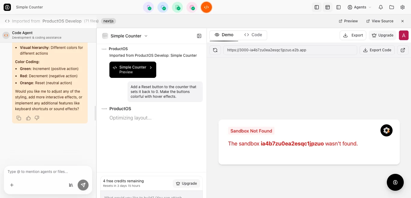 ProductOS develop stage: production code with live preview