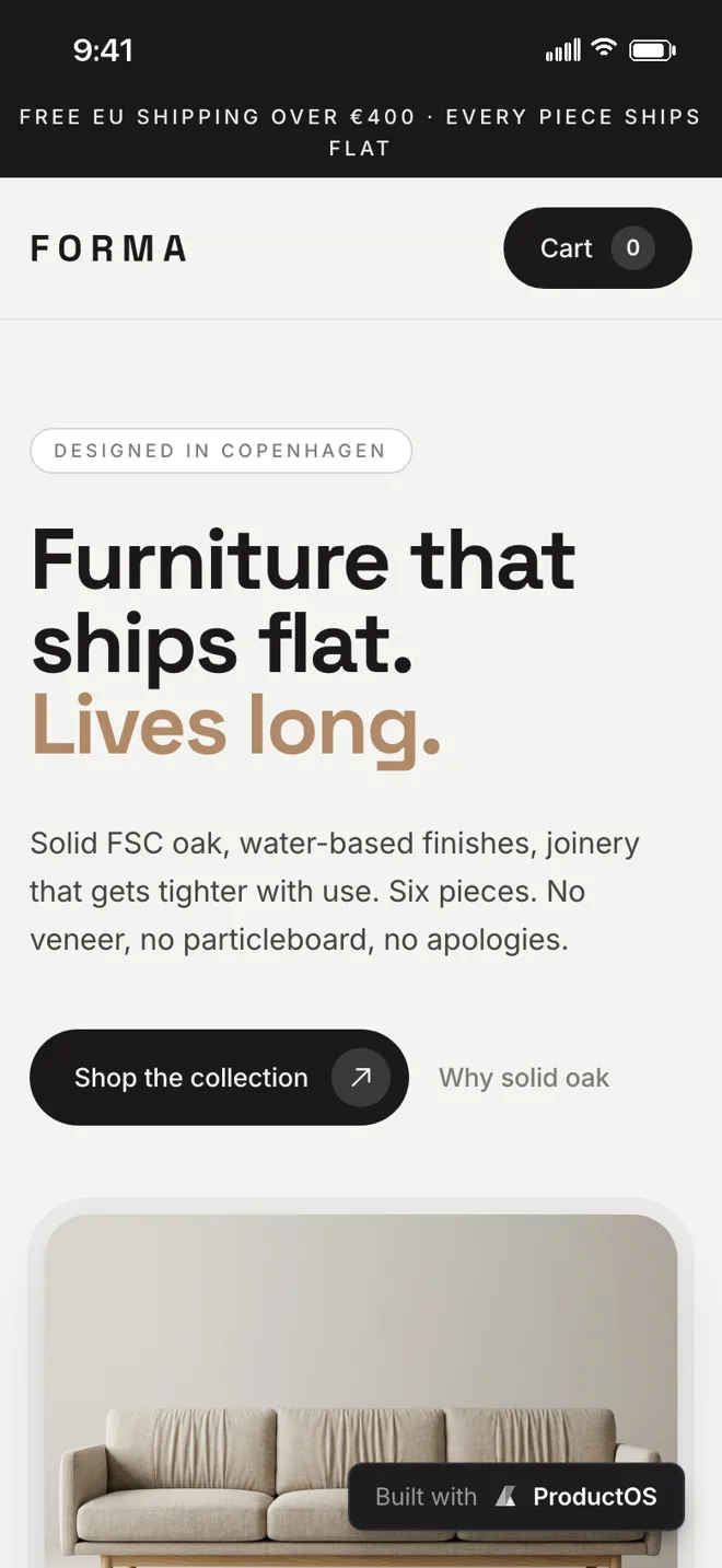 Forma, a ProductOS showcase project viewed on mobile