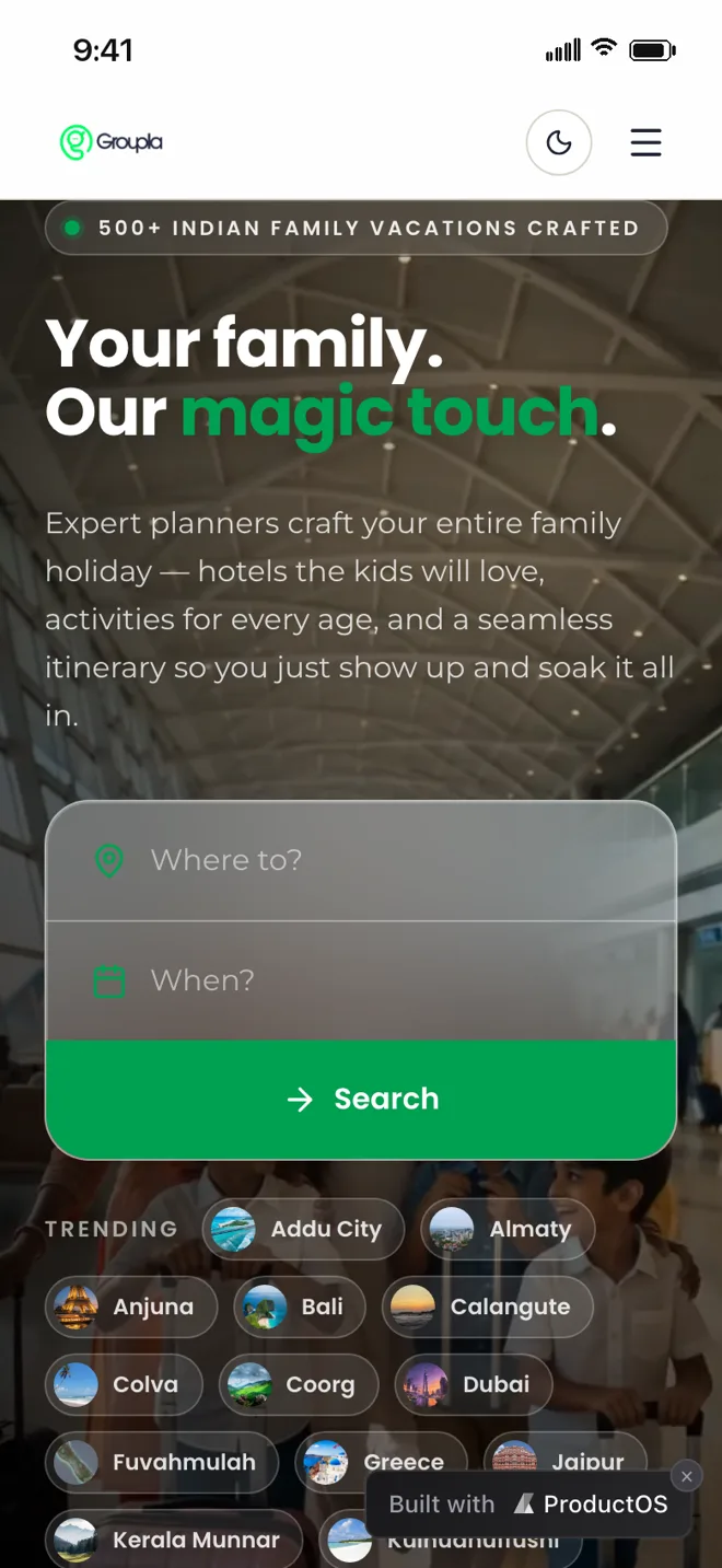 Groupla, a ProductOS showcase project viewed on mobile