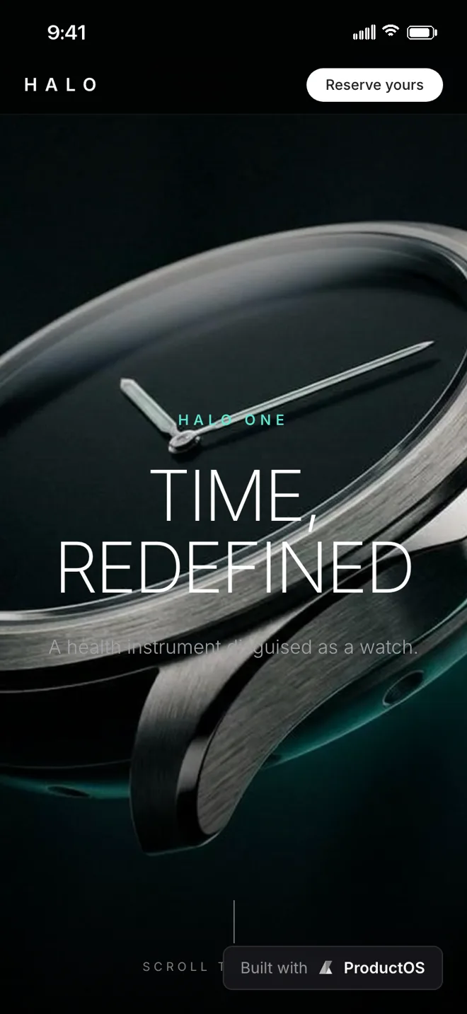 Halo, a ProductOS showcase project viewed on mobile