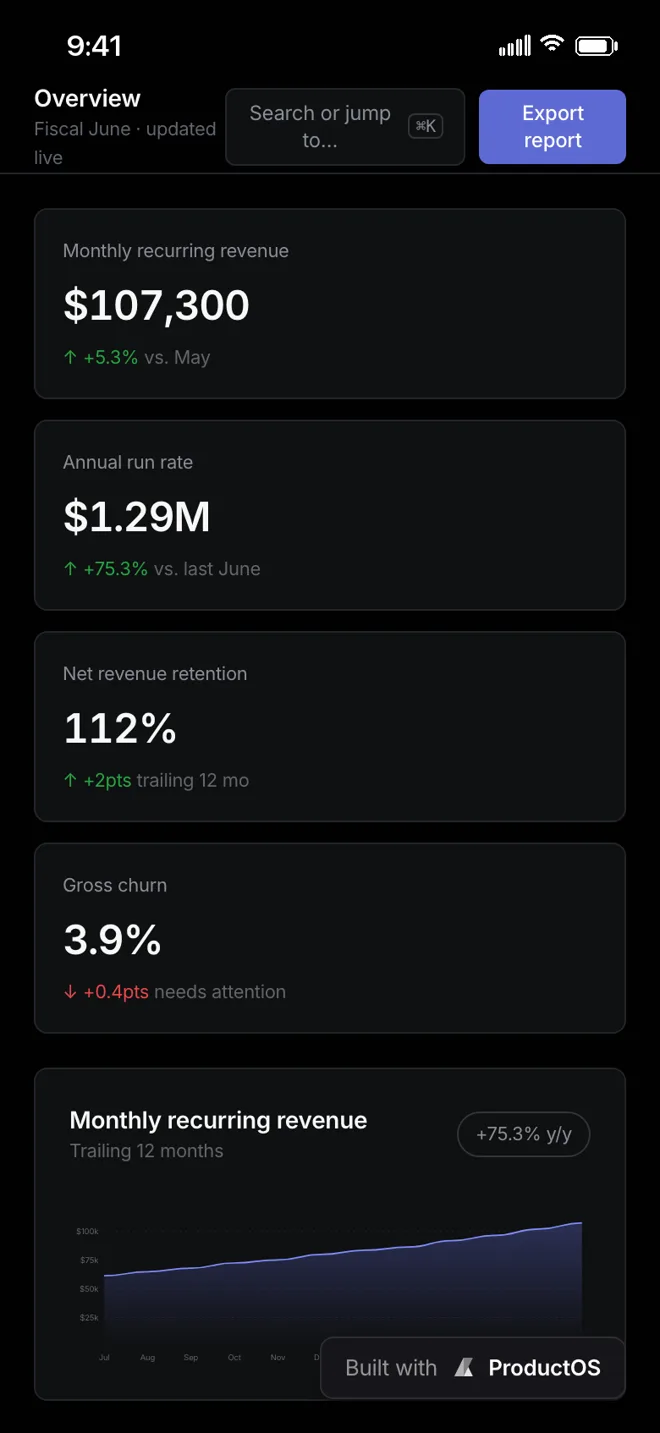 Ledgerline, a ProductOS showcase project viewed on mobile