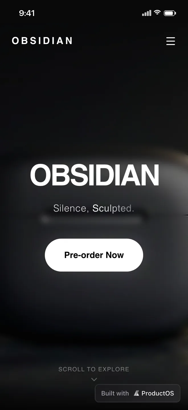 Obsidian, a ProductOS showcase project viewed on mobile